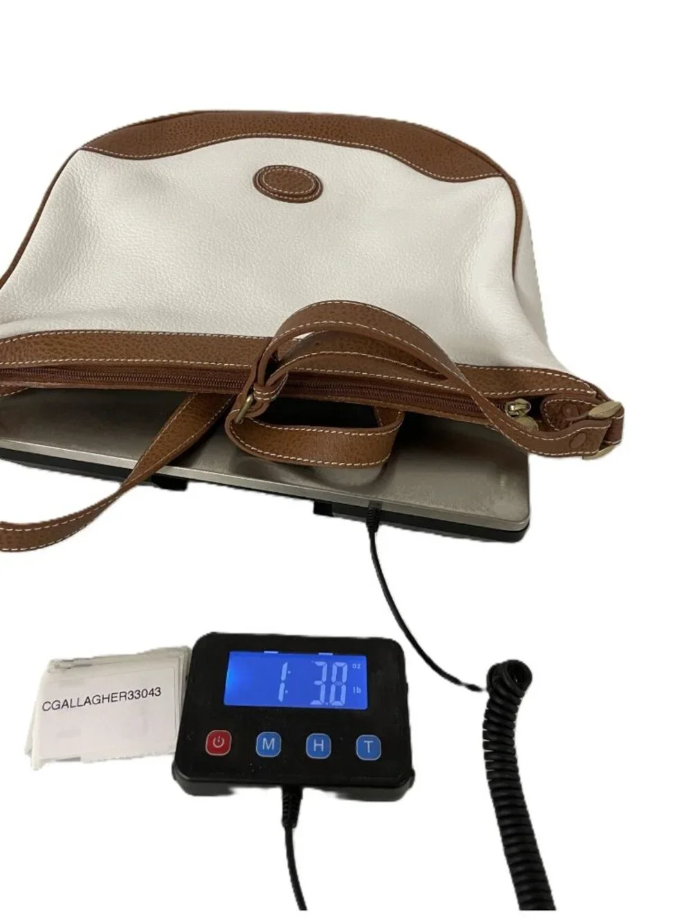Liz Claiborne Womens Leather Shoulder Bag Purse White Brown Trim Vintage NWOT
